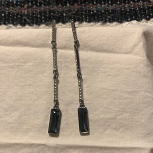 Sterling Silver Long Drop Earrings with Dark Blue Stones